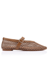 Eunice Mesh Mary Jane Flats - Dark Camel Tan