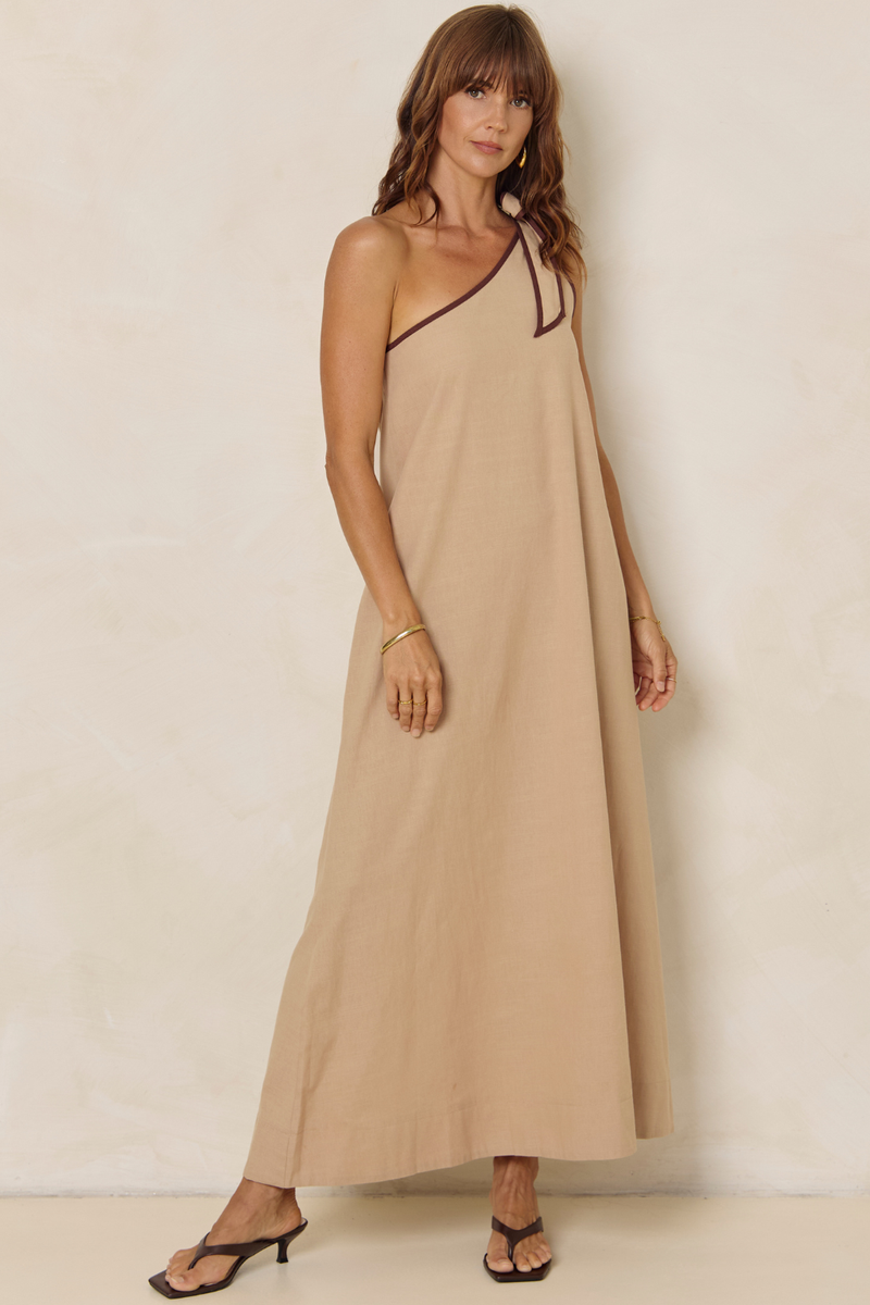 Lucinda One-Shoulder Maxi Dress -Chocolate - The Self Styler