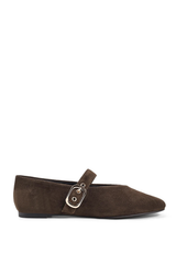 Tahlia Mary Jane Ballet Flats - Chocolate Brown Suede