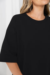 Quinn Relaxed-Fit Side Split Tee - Black