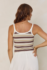 Elki Ribbed Tank Top - Cream Choc Stripe - The Self Styler