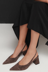 Yankee Slingback Block Heel - Chocolate Brown Suede