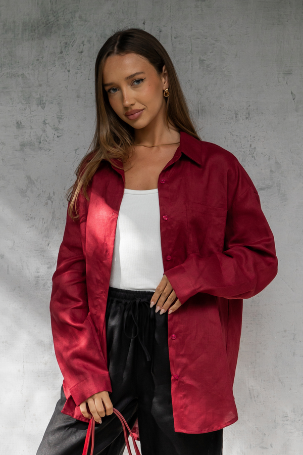 Archie Relaxed-Fit Linen Shirt - Burgundy - The Self Styler