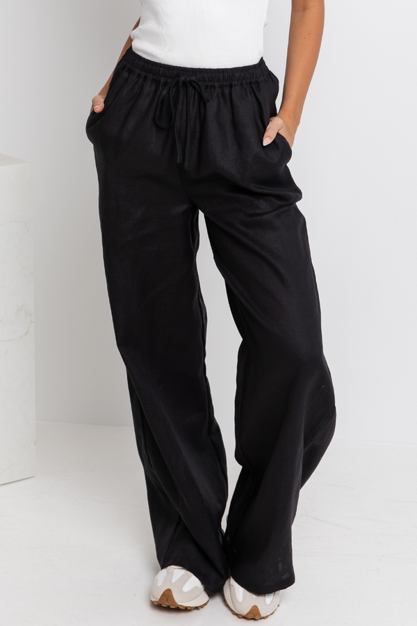 Tahlia Linen Pants - Black - The Self Styler