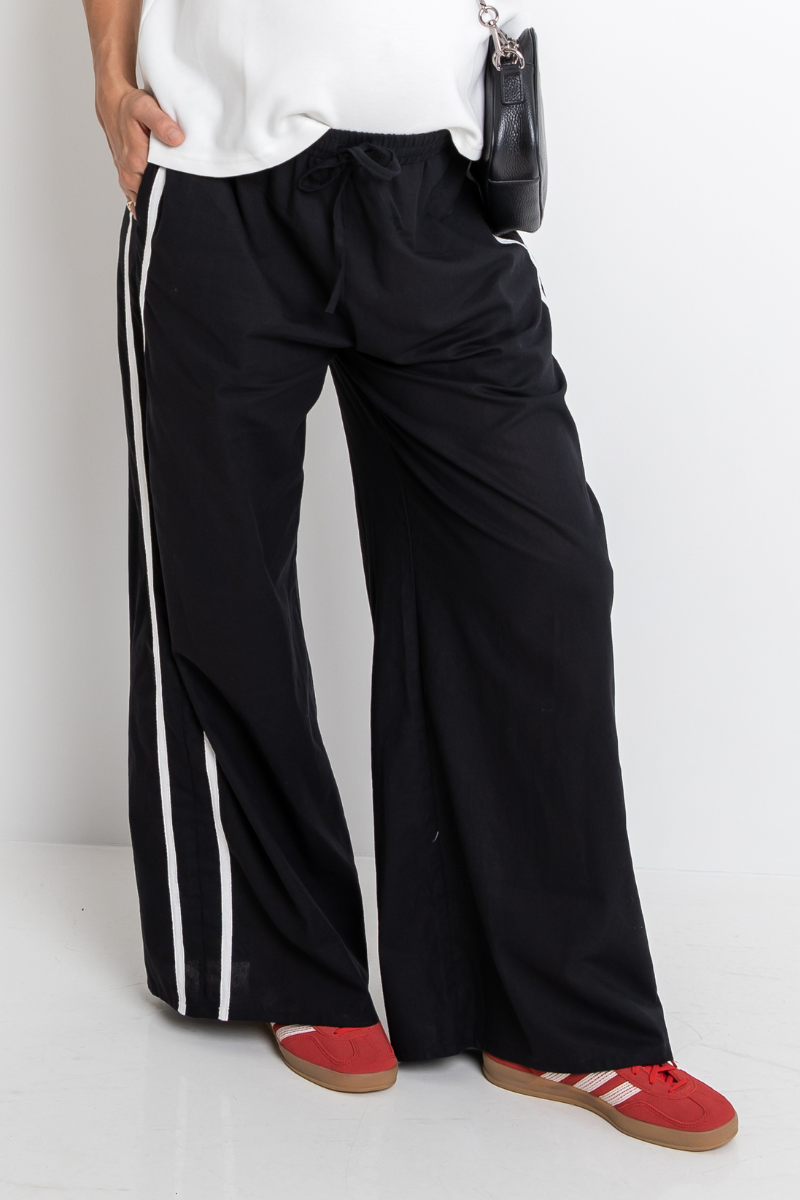 Luna Wide-Leg Stripe Pants - Black - The Self Styler