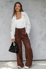 Tahlia Straight-Leg Linen Pants - Chocolate - The Self Styler