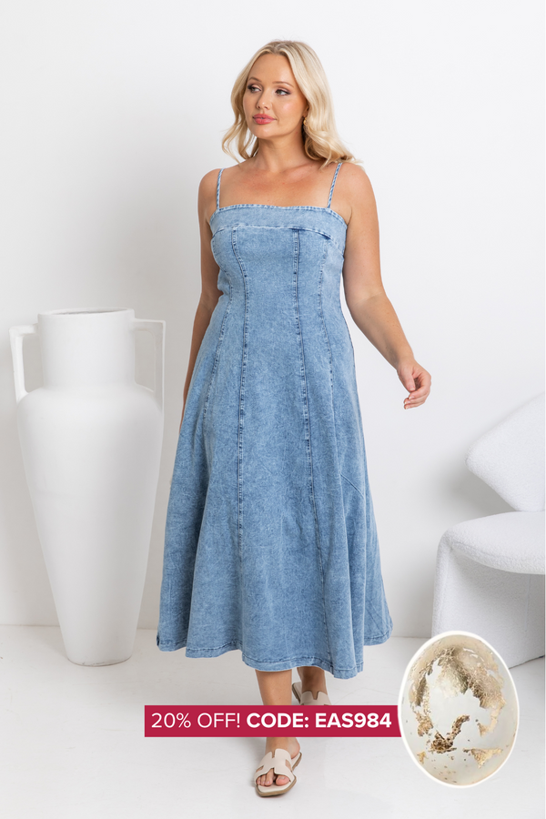 Kylie Denim Midi Dress - Light Wash - The Self Styler
