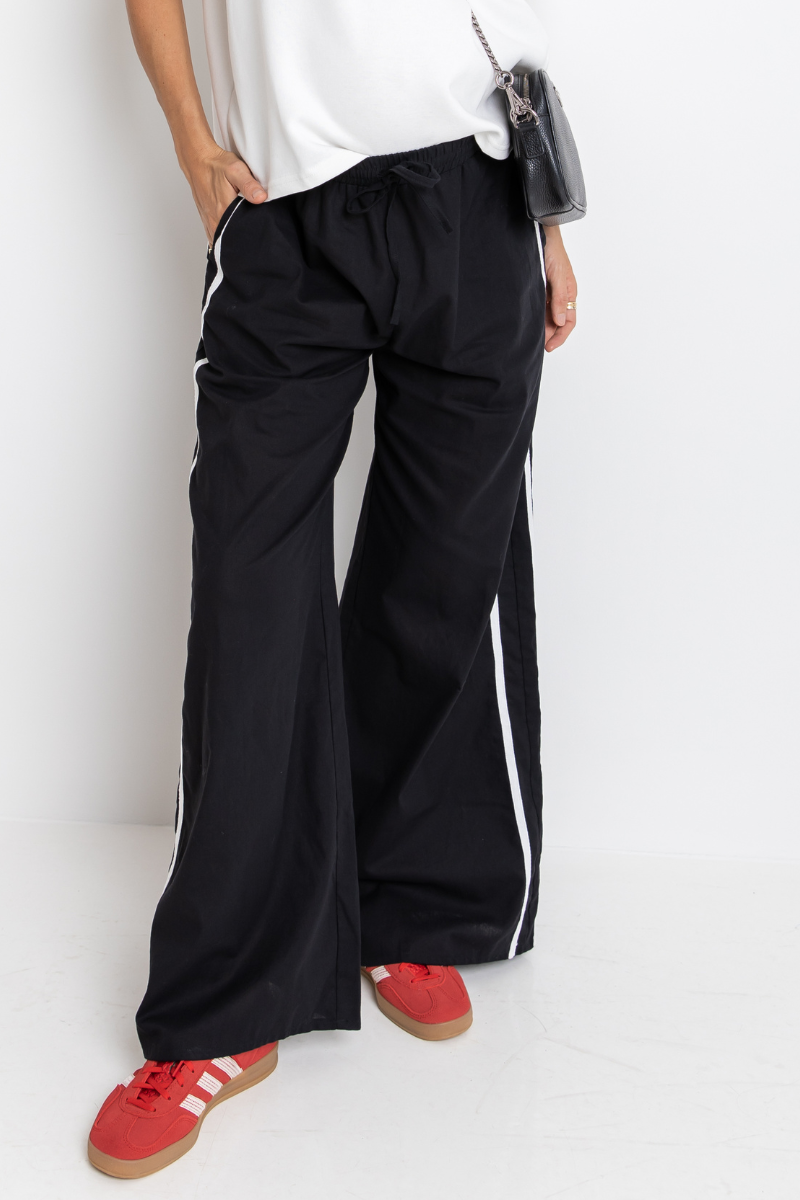 Luna Wide-Leg Stripe Pants - Black - The Self Styler
