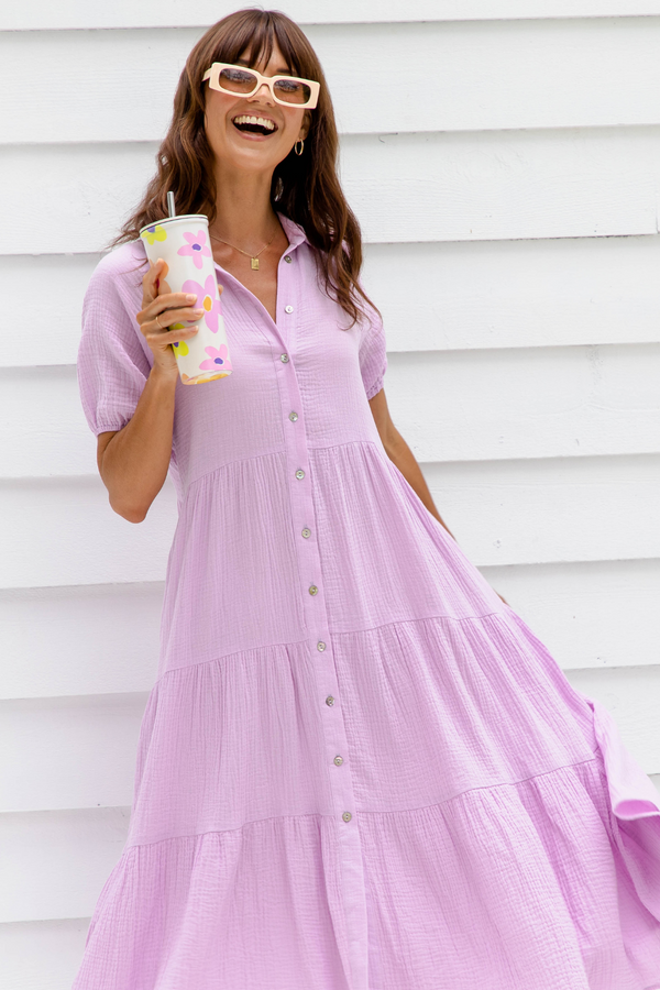 Mika Cotton Midi Dress - Lilac - The Self Styler - The Self Styler