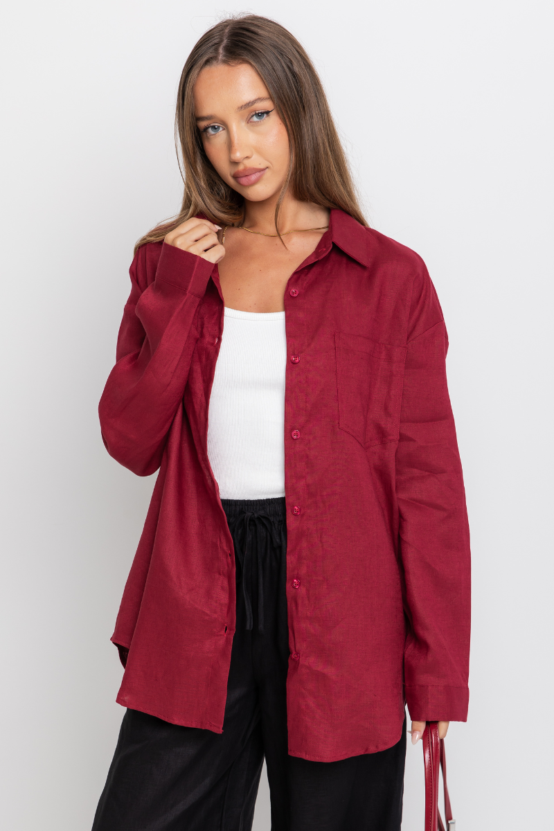 Archie Relaxed-Fit Linen Shirt - Burgundy - The Self Styler