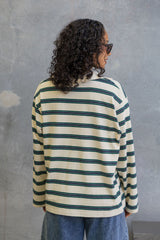 Addison Rugby Polo Top - Cream, Green & Navy Stripes
