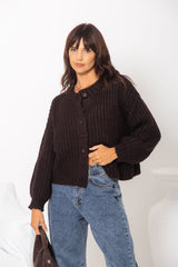 Amari Chunky Knit Cardigan - Dark Chocolate