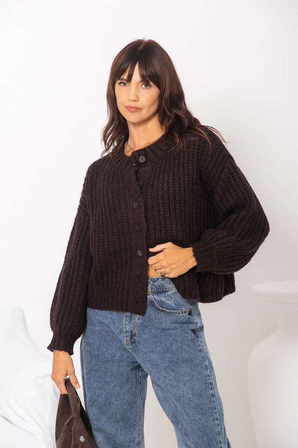 Amari Chunky Knit Cardigan - Dark Chocolate