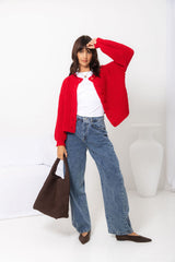 Amari Chunky Knit Cardigan - Red