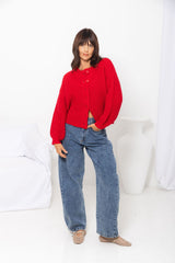 Amari Chunky Knit Cardigan - Red