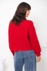 Amari Chunky Knit Cardigan - Red