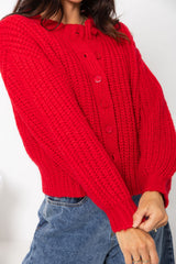 Amari Chunky Knit Cardigan - Red