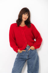 Amari Chunky Knit Cardigan - Red