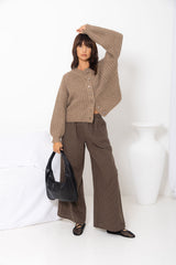 Landon Wide Leg Check Pants - Chocolate