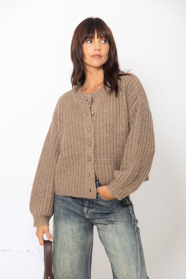 Amari Chunky Knit Cardigan - Taupe