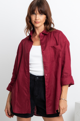 Archie Relaxed-Fit Linen Shirt - Burgundy - The Self Styler