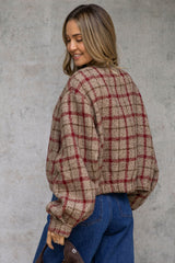 Aspyn Wool Bomber Jacket - Red & Beige Plaid