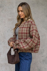 Aspyn Wool Bomber Jacket - Red & Beige Plaid