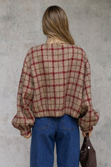 Aspyn Wool Bomber Jacket - Red & Beige Plaid