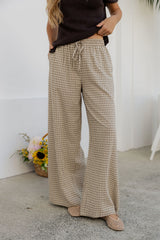 Landon Wide-Leg Cotton Pants - Beige Check