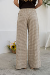Landon Wide-Leg Cotton Pants - Beige Check