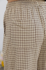 Landon Wide-Leg Cotton Pants - Beige Check