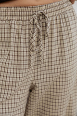 Landon Wide-Leg Cotton Pants - Beige Check