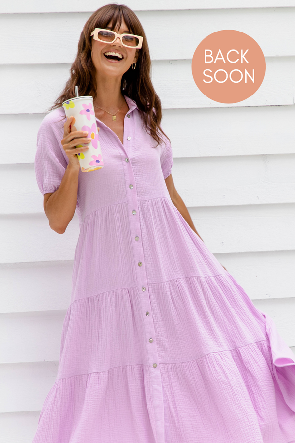 Pre-order Neva Maxi Dress - Blush Pink Spot - The Self Styler