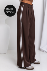 Frankie Wide-Leg Stripe Pants - Chocolate - The Self Styler