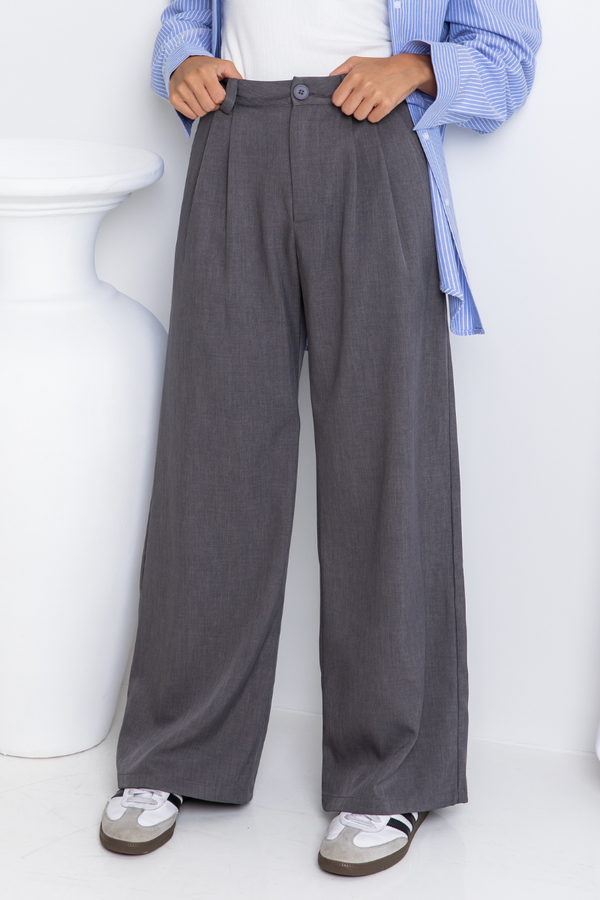 Asher Wide-Leg Pants - Dark Grey - The Self Styler