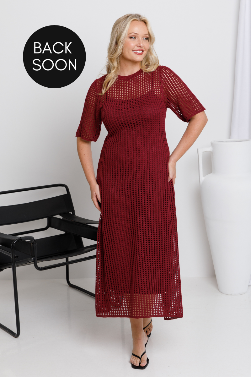 Airlie Crochet Maxi Dress - Wine - The Self Styler