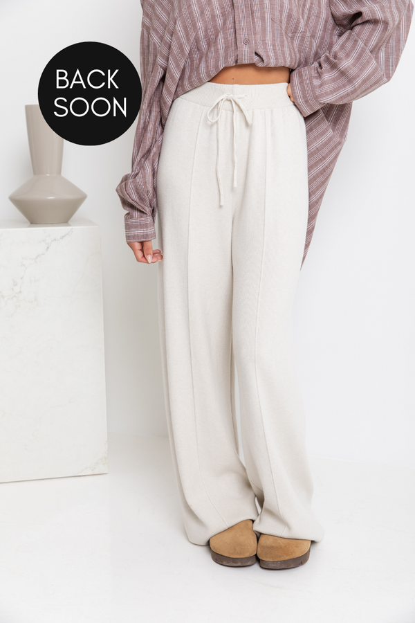 Adeline Wide-Leg Knit Pants - Bone - The Self Styler