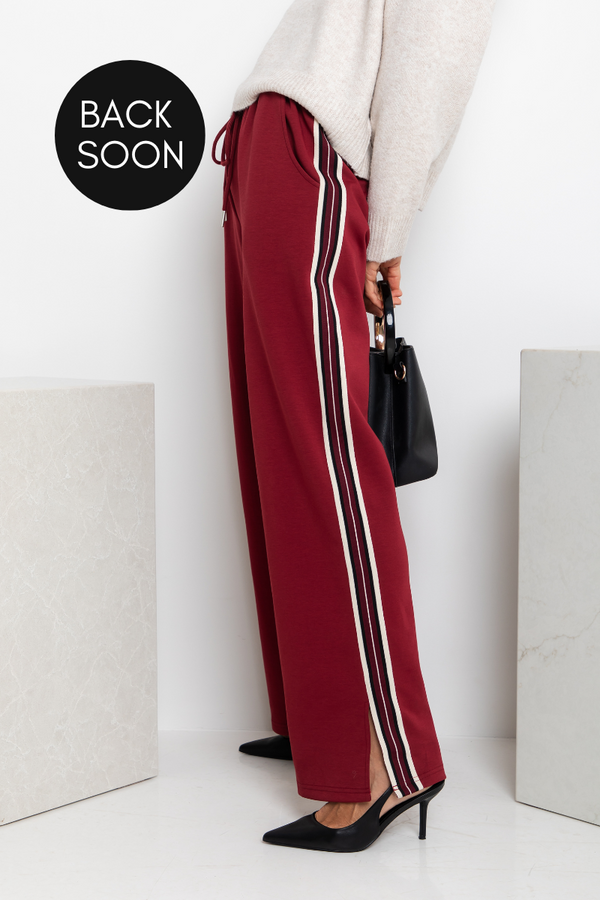 Jagger Wide-Leg Stripe Pant - Burgundy - The Self Styler
