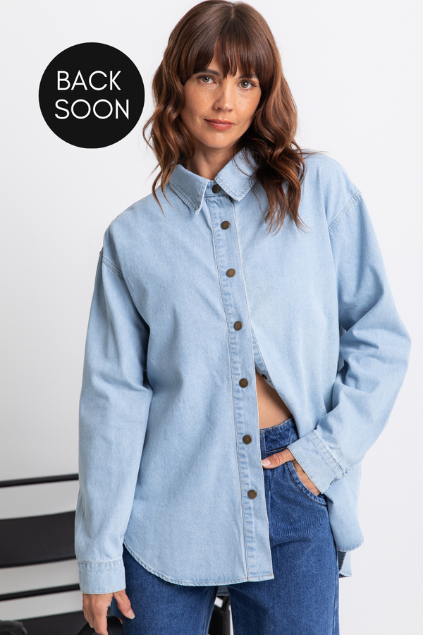 Ella Relaxed-Fit Denim Chambray Shirt - Light Wash - The Self Styler