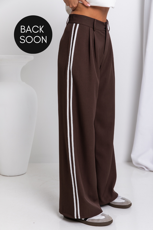Frankie Wide-Leg Stripe Pants - Chocolate - The Self Styler