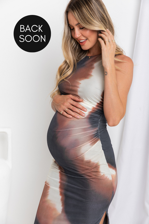 Naya Mesh Midi Dress - Choc Watercolour - The Self Styler