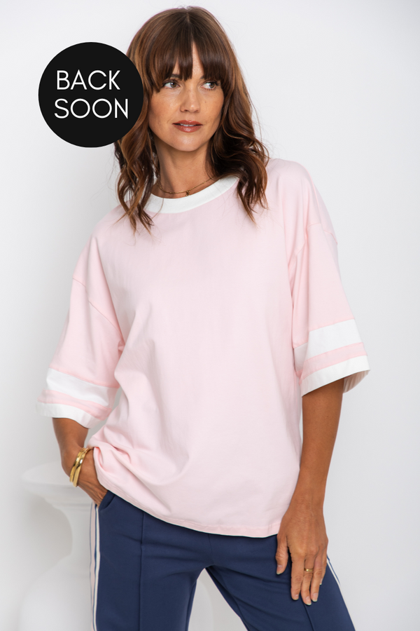 Blake Relaxed-Fit Stripe Tee - Pink and White - The Self Styler