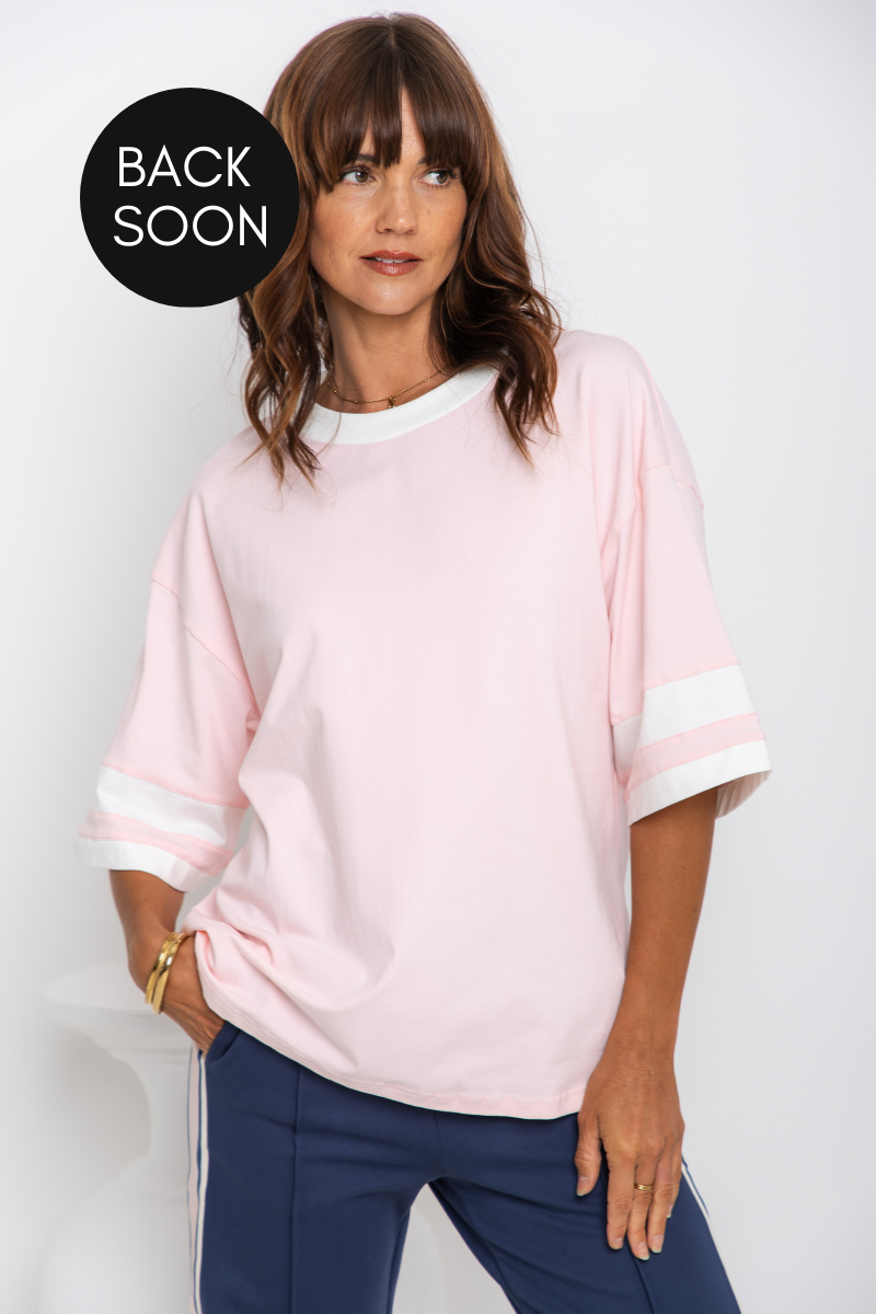 Blake Relaxed-Fit Stripe Tee - Pink and White - The Self Styler