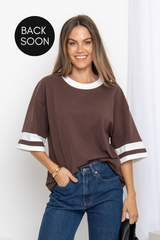 Blake Relaxed-Fit Stripe Tee - Chocolate and White - The Self Styler