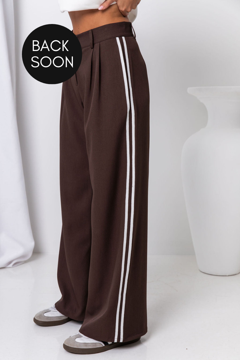 Frankie Wide-Leg Stripe Pants - Chocolate - The Self Styler
