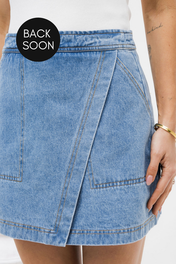 Sienna Denim Mini Skirt - Mid Wash Blue - The Self Styler