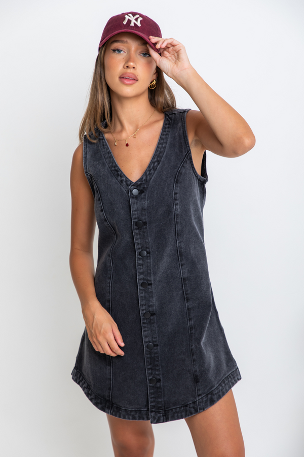 Mila Denim Mini Dress - Black - The Self Styler