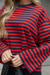 Benni Stripe Long Sleeve Top - Red and Navy