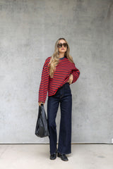 Benni Stripe Long Sleeve Top - Red and Navy