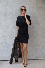 Calla Ruched Mini Dress - Black